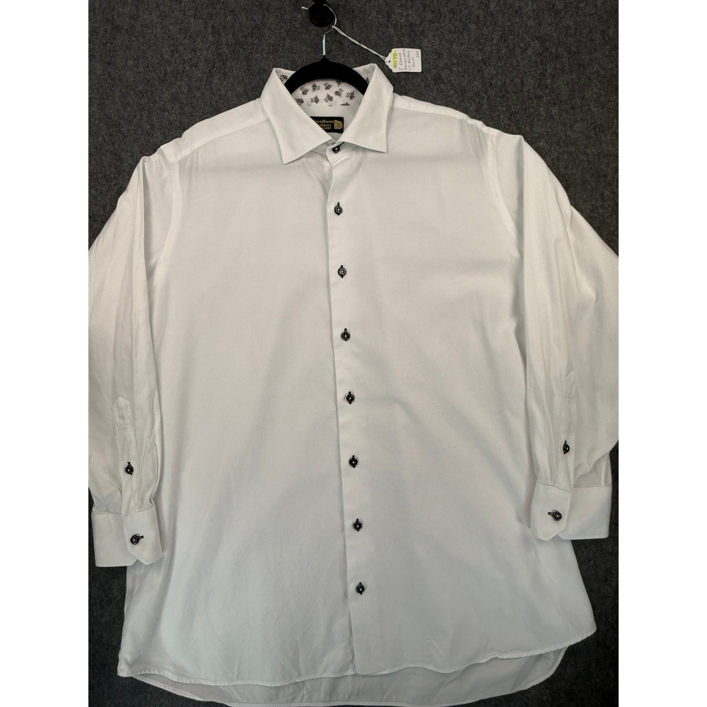 F. David Barney Clothiers Mens White Dress Shirt Long Sleeve Contrast Button XXL
